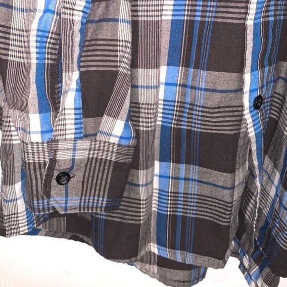 Wrangler Mens Plaid Long Sleeve Button-Down Shirt Large Blue/Gray - Picture 4 of 7